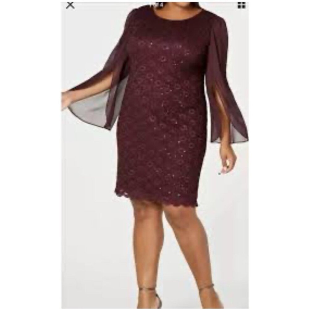 Connected Dress 20W Burgundy Wine Sequin Stretch Party Wedding Cruise NEW